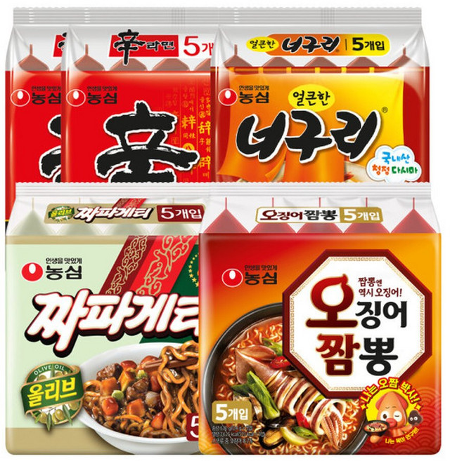 신라면 10입+너구리 5입+짜파게티 5입+오징어짬뽕 5입, 25개