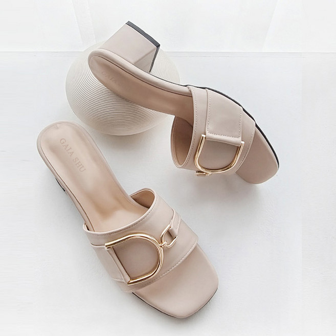 가이아슈 자체생산 골드버클 키높이 뮬 슬리퍼 5cm 여성구두