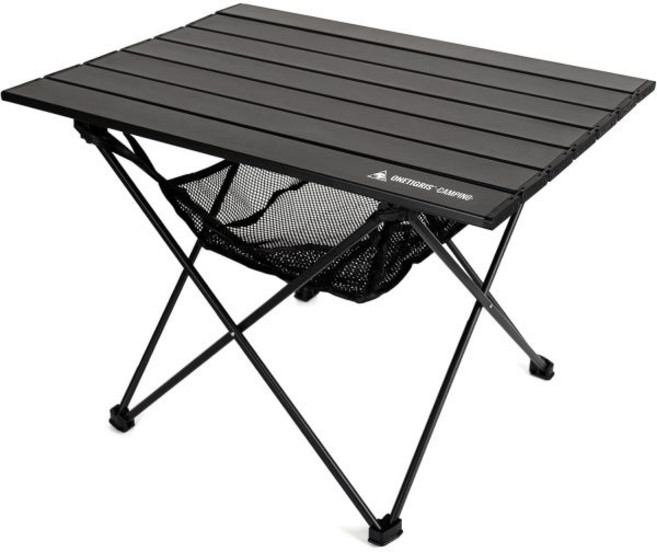 ONETIGRIS 휴대용 캠핑 테이블 수납망 및 가방이 있는 가벼운 비치 야외 요리 하이킹 낚시 피크닉 여행을 위한 사이드, Black