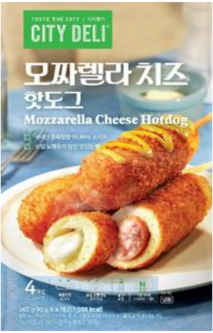삼립 시티델리 모짜렐라 치즈 핫도그 360g (90gx4개입) x 2개/ 간식 소시지 냉동핫도그, 2개, 320g