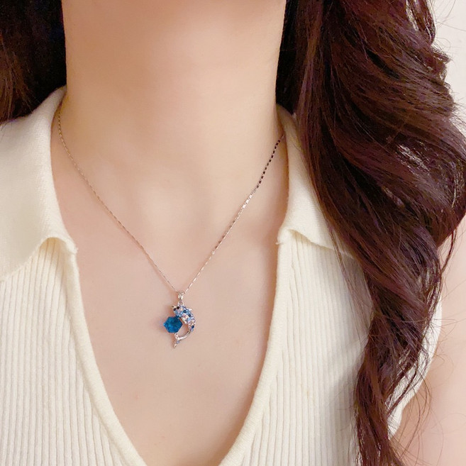 14K 도금 블루 스톤 펜던트 목걸이 심플한 쇄골 포인트 여성 데일리 목걸이