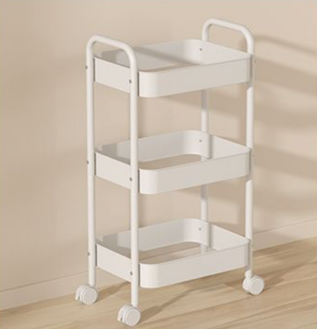 리빙쥬 모던 이동식 무빙 3단 트롤리 철제 웨건 주방 카트 LVJ-002, 핑크