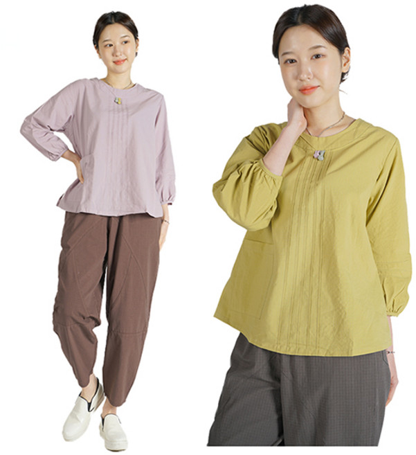 편한생활한복 여자 개량한복 매듭 체크 블라우스