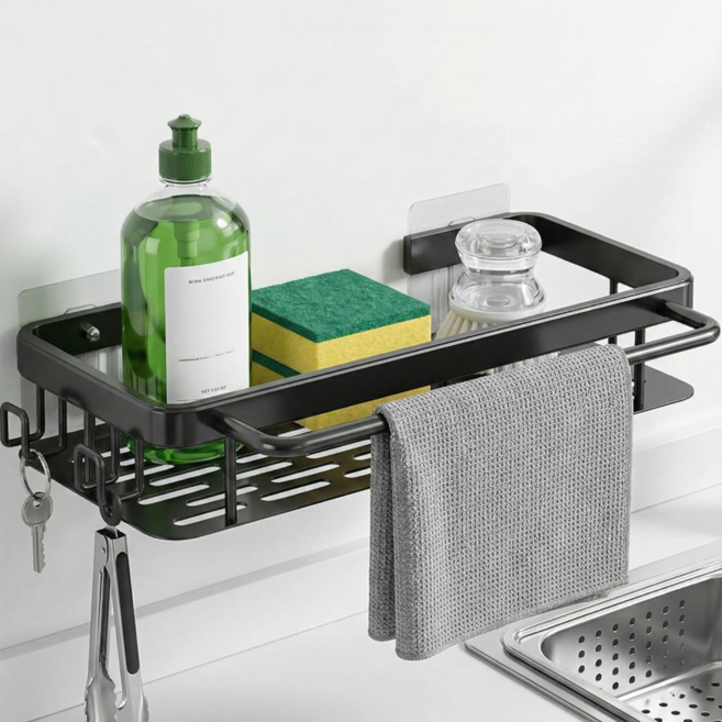 잇츠연 무타공 스텐 주방 세제 수세미 행주 거치대, 블랙, 1개