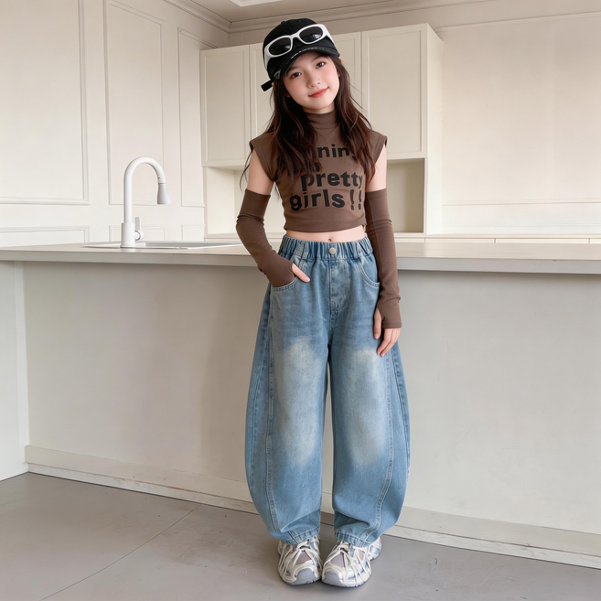 여아 주니어 초중생 와이드 밴딩 청바지 LGG-625