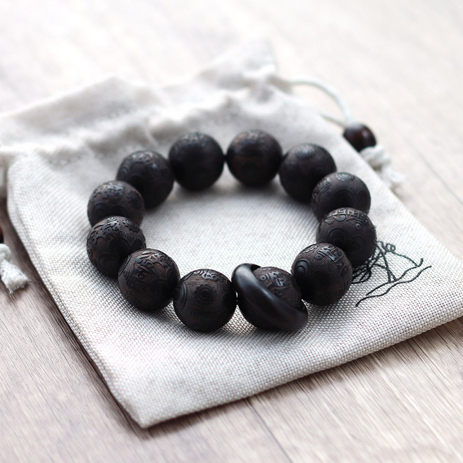 붓다북 나무 단주 모음 (염주 주머니 증정) - 불교 기어봉 염주, 1개, 흑단(고리/육자진언)