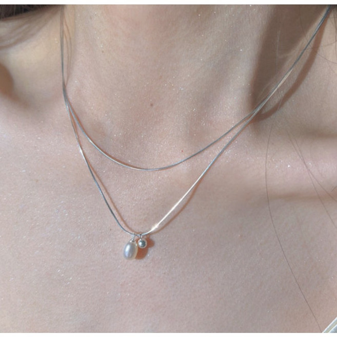 [925 Silver] 델리아 더블 라인 진주 목걸이 데일리 모던 고급스러운 우아한 직장인 학생 대학생 은 주얼리