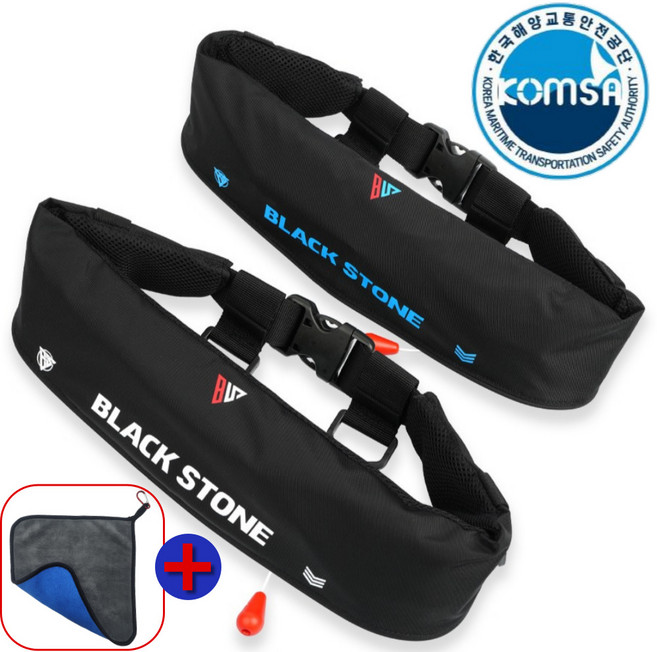 블랙스톤 허리벨트형 자동팽창식 구명조끼 형식승인 해양수산부 KOMSA 콤사 착용성향상형 선상낚시 배낚시 갯바위 바다낚시, 블랙(블루)