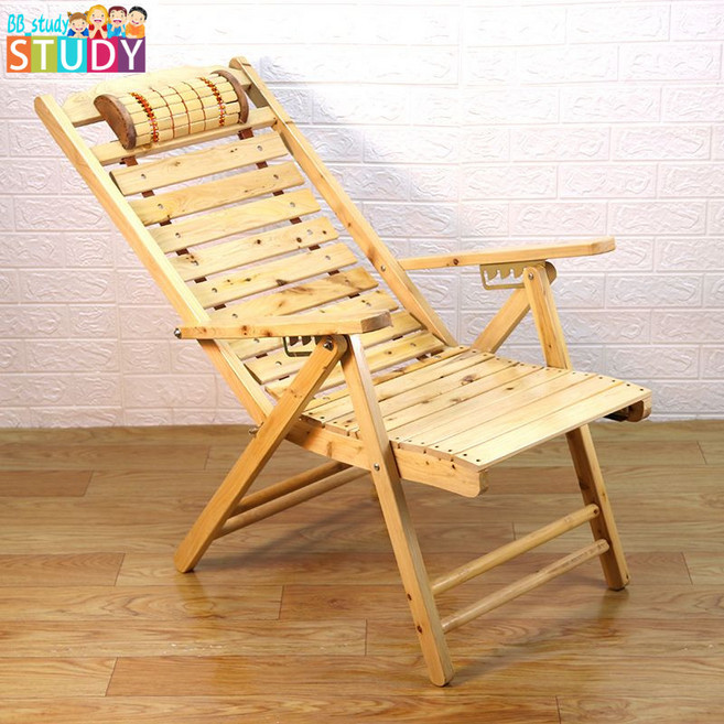 香柏木實木折疊躺椅 成人午休靠背椅, 折疊躺椅帶託盤加固款坐墊顏色隨機