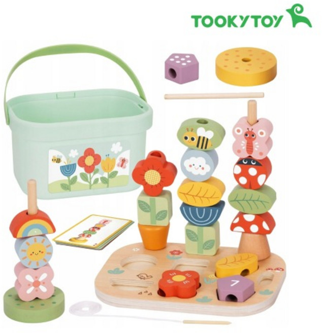 [투키토이] 플라워가든 두뇌쌓기블록(517) 실꿰기 탑쌓기 모양맞추기 유아 창의력 발달