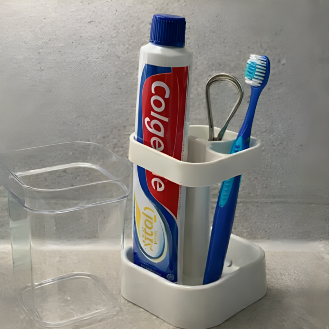깔끔픽 칫솔거치대 칫솔꽂이 양치컵, 화이트, 1개