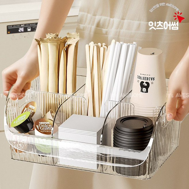 탕비실 정리함 종이컵 디스펜서 큰종이컵 홀더 티백 커피 보관함, 투명, 1개
