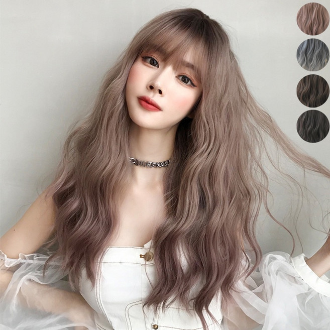 Tesco 漸變色羊毛捲假髮 空氣劉海長捲大波浪 粉棕頭頂染黑, 1個