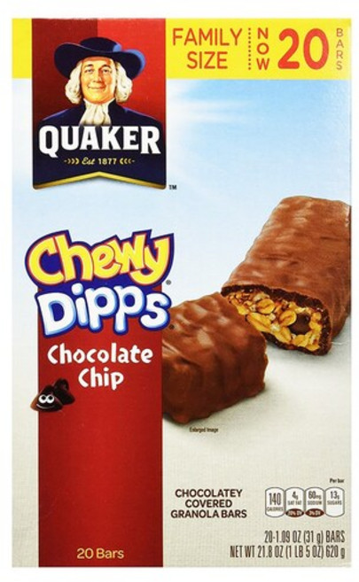 Quaker 퀘이커 츄이 딥스 그래놀라 바 초콜릿 칩 31g x 20바 프로틴바 Chewy Dipps, 20피스