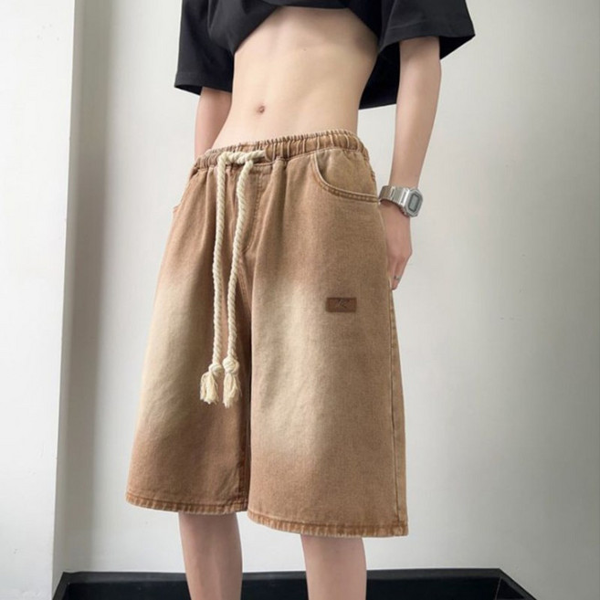 Vezri 남성용 데님 쇼츠 여름 미디 기장 시원한 소재 캐주얼 웨어