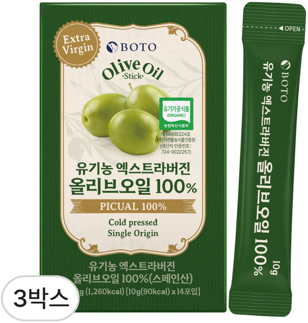 보뚜 유기농 엑스트라 버진 올리브오일 100%, 140g, 3개