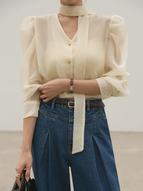 다바걸 풀시스루타이블라우스