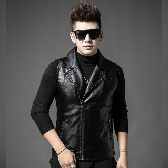 봄 가을 남자 가죽 조끼 남자 PU 가죽 조끼 외출용 패션 스타일 캐주얼 베스트 LT