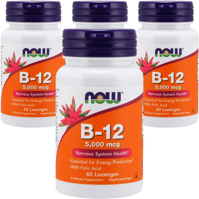 나우푸드 비타민 B-12 5000mcg 로젠지, 60정, 4개 - 쿠팡