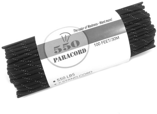 550 PARACORD 軍規拉力傘繩, 反光七芯: 黑色, 1個
