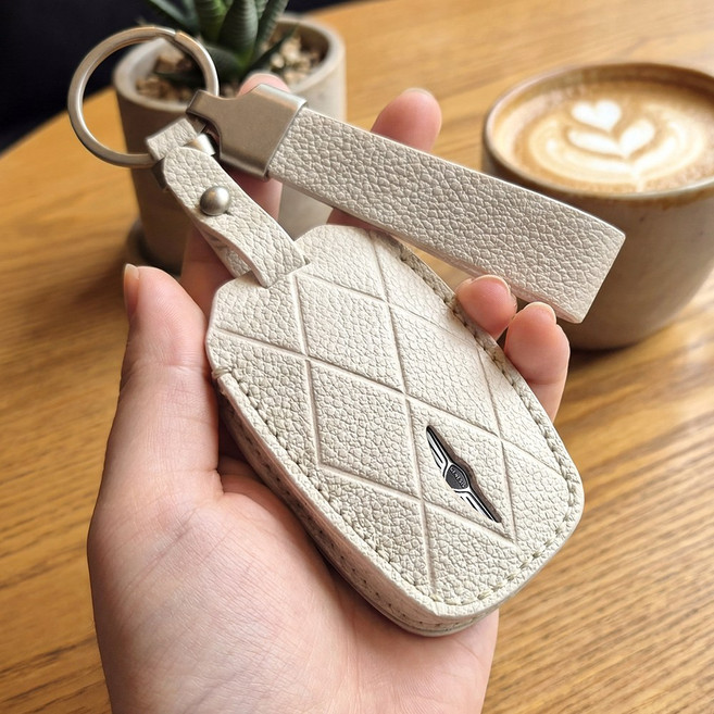 강튼 제네시스 가죽 차키 케이스 키홀더 키커버 GV80 G80 GV70 G70, 제니시스D타입(7버튼), 아이보리