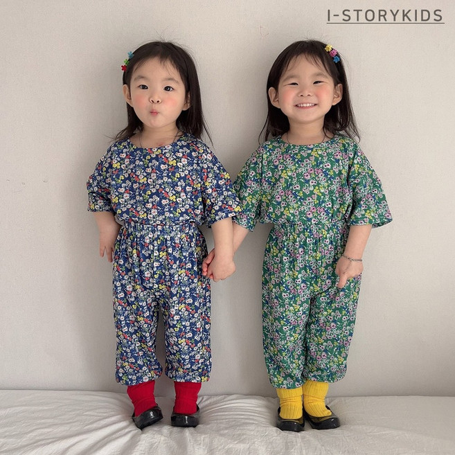 아이스토리키즈 여름봄꽃9부플리츠 바지고쟁이상하세트 유아동 상하복