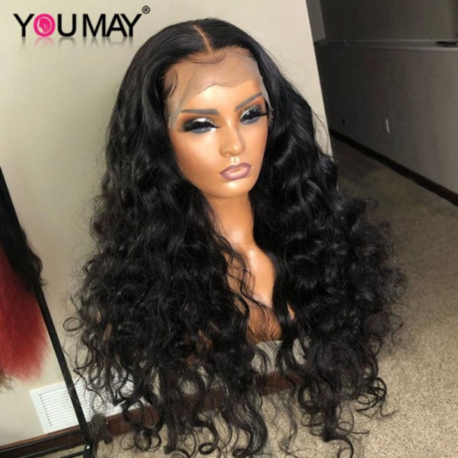 느슨한 웨이브 360 레이스 프론트 가발 브라질 250 밀도 인모 가짜 두피, 01 360 Lace Wig, 11 24인치, 01 250%