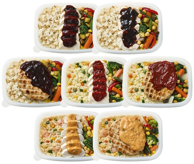 굿스푼 닭한상 맛보기 양많은 닭가슴살 볶음밥 탄단지 도시락 단백질 슬라이스 조각 스테이크 저당 편의점 도시락, 2.88kg, 1세트, 매운맛 7종 7팩