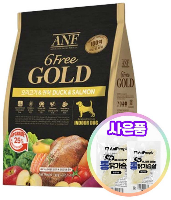 ANF 식스프리골드 인도어 독 강아지사료 + 증정 통닭가슴살, 1개, 1.6kg, 연어+오리
