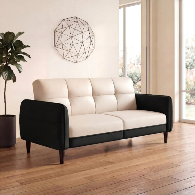 베아트룸 각도조절 2인용 가죽소파 120cm BRL15, 블랙화이트