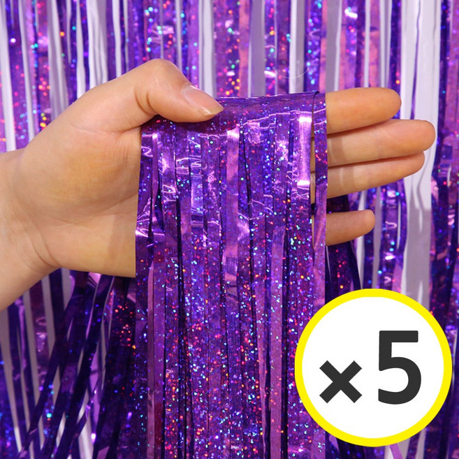 생일파티 용품 파티커튼 42컬러 홀로그램/새틴 무광/파스텔/샤이니 포토존 소품 은박 수술 가랜드 커튼 [에브리띵스마일], 홀로그램 퍼플, 5개