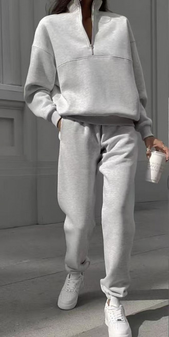 COSYEVNO 여성 투피스 세트 겨울 패션 스포티 심플 캐주얼 루즈핏 지퍼포인트 상의+바지 BCXwytz-4