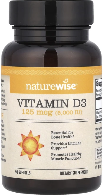 NatureWise 비타민D3 125mcg(5000IU) 소프트젤 90정, 1개 - 쿠팡