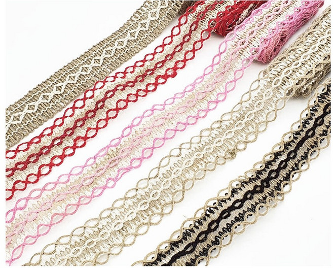 [FullyJully Store] 컬러 레이스 패턴 무늬 장식 황마 마끈 포장 장식 2M, 1개