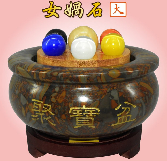 【168開運坊】五行聚寶盆 大 貓眼石七星陣 開光/擇日 招財聚氣 附贈五水晶/五帝錢/招財符/木座, 多種顏色, 1套