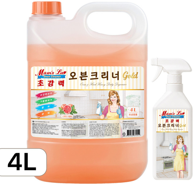 [맘스럽] 초강력 오븐크리너 골드 4L + 스프레이 사은품증정 대용량 기름때제거 가정용 업소용 전문가용 기름때를 분해합니다, 1개