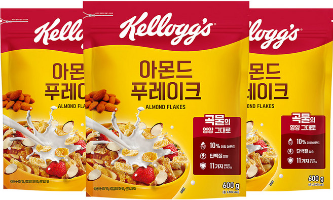 켈로그 아몬드 푸레이크 시리얼, 600g, 3개