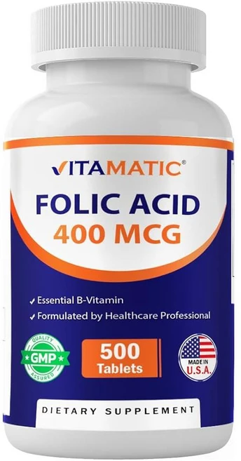 Vitamatic 엽산 400mcg - 채식주의자 태블릿 500정 - 비타민 B9, 1개 - 쿠팡