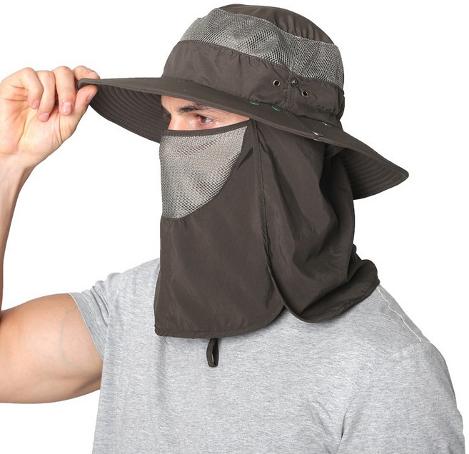 여름 낚시 모자 햇빛 가리개 낚시 썬캡 벙거지 모자 양봉 농사 캠핑 야외 2개입 1세트, 카키