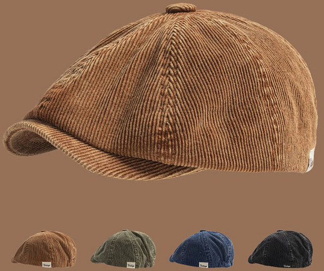 코듀로이 골프 모자 빈티지 베레모 빵모자 뉴스보이캡 남녀공용, 1개, 카멜브라운