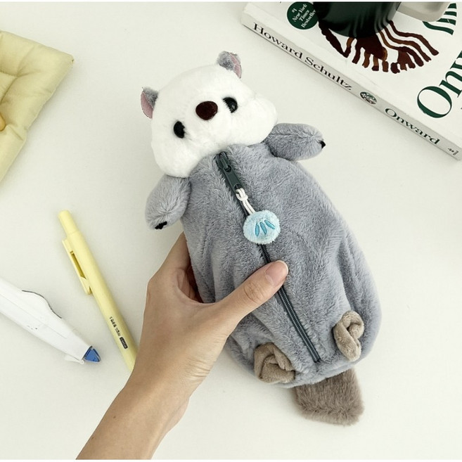 말랑젤리 모범생 비버 필통 펜케이스, 그레이, 1개