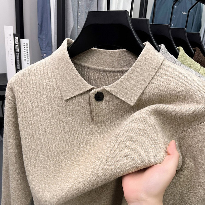 미스터먼쇼 남성 깔끔하고 부드러운 카라 긴팔 니트 티셔츠