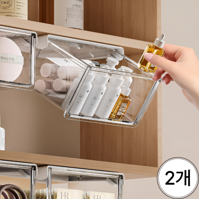다온이네 책상 히든서랍 부착식 슬라이딩 미니 서랍형 밑에 붙이는 수납함 세트, 투명 (중), 2개