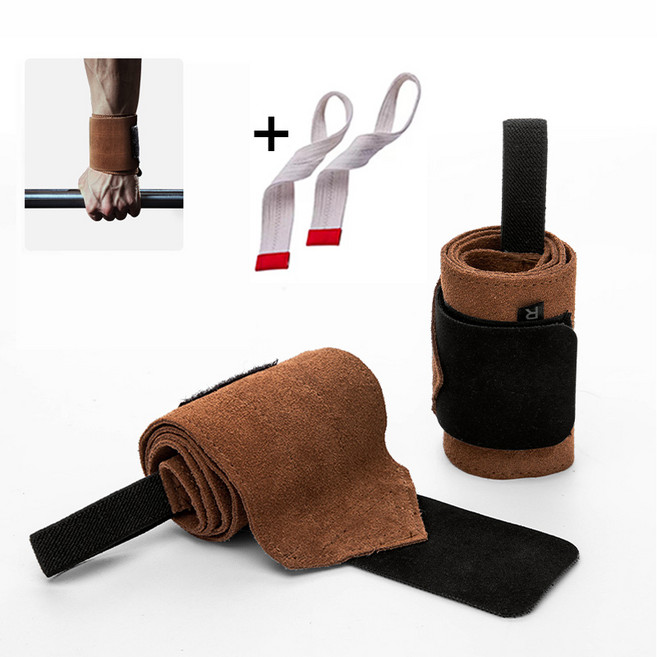 (재고정리)라크고 헬스 손목보호대 리스트랩 소가죽소재 손목스트랩 증정 파워 리프팅, 브라운, 1세트