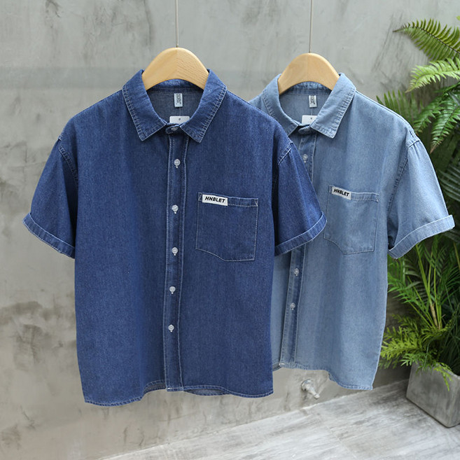 씨유언니 남성 캐주얼 데님 반팔 셔츠 루즈핏 심플 청남방 아우터 데일리룩