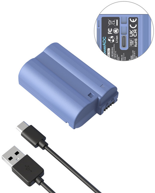 스몰리그 니콘 EN-EL15 배터리 USB-C 충전식 Z8 Z7II Z7 Z6III Z6II Z6 Z5 D850 D810 D810A D780 D750, 1개