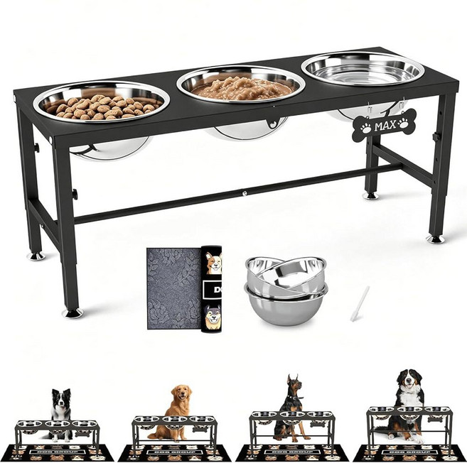 SHAINFUN Elevated Dog Bowl Stand with 3 Bowls 101oz– 4 Adjustable Height Raised Pet Feeder Anti-Sp, SHAINFUN Elevated Dog Bowl Sta