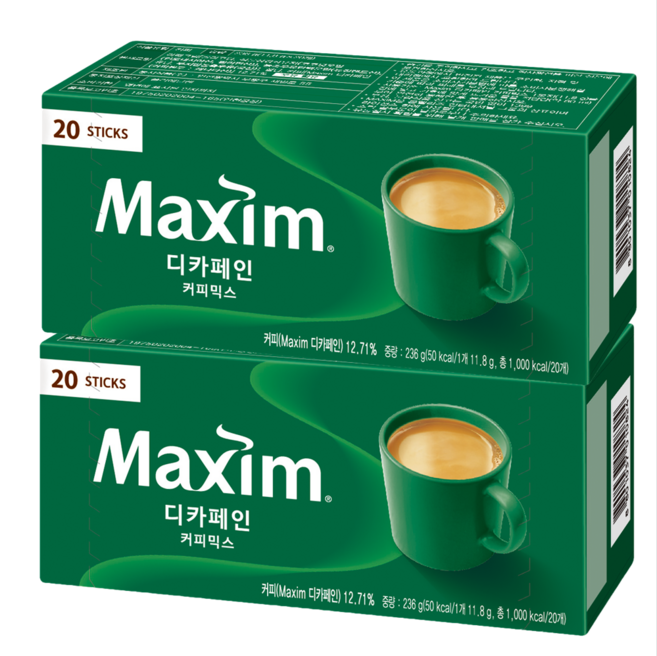 커피 맥스웰하우스 맥심 디카페인 커피믹스 40T 20개입x2개 맥스웰, 11.8g, 20개입, 2개