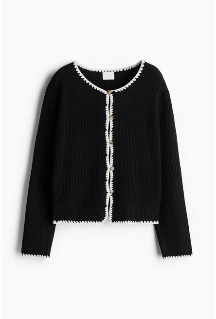 국내백화점 H&M 가디건 브랜드관 블랭킷 스티치 블랙 1275133003 커플 사무실 (BK파우치 증정)