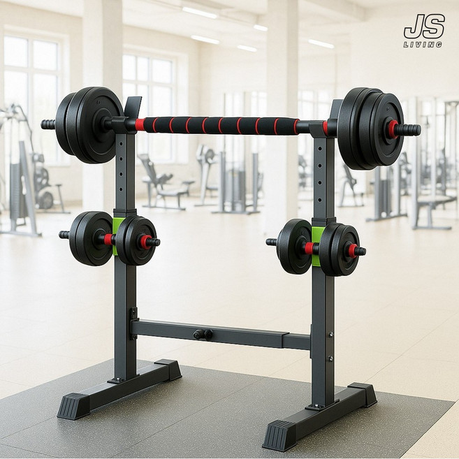 JS리빙 튼튼한 역기 바벨 거치대 높이조절 폭조절 역기봉 스탠드 받침대 덤벨 정리대 상체 근력 운동기구 홈트 헬스 기구 보관대 [JS@모델명:CaJUL-B4910212ADF02R], 1개